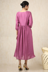 Women's Onion Pink Crepe Solid Dress With Cutdana