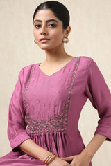 Women's Onion Pink Crepe Solid Dress With Cutdana