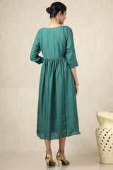 Women's Teal Crepe Solid Dress With Cutdana