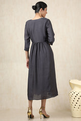 Women's Charcoal Crepe Embroidered Dress With Cutdana