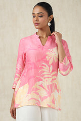 Women's Pink Muslin Botanical Tunic