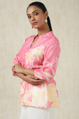 Women's Pink Muslin Botanical Tunic