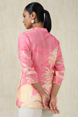 Women's Pink Muslin Botanical Tunic
