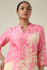Women's Pink Muslin Botanical Tunic