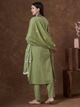 Women's Green Festive Kurta Set with Trouser and Dupatta