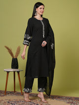 Women's Green Printed Festive Kurta Set with Trouser and Dupatta