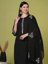 Women's Green Printed Festive Kurta Set with Trouser and Dupatta