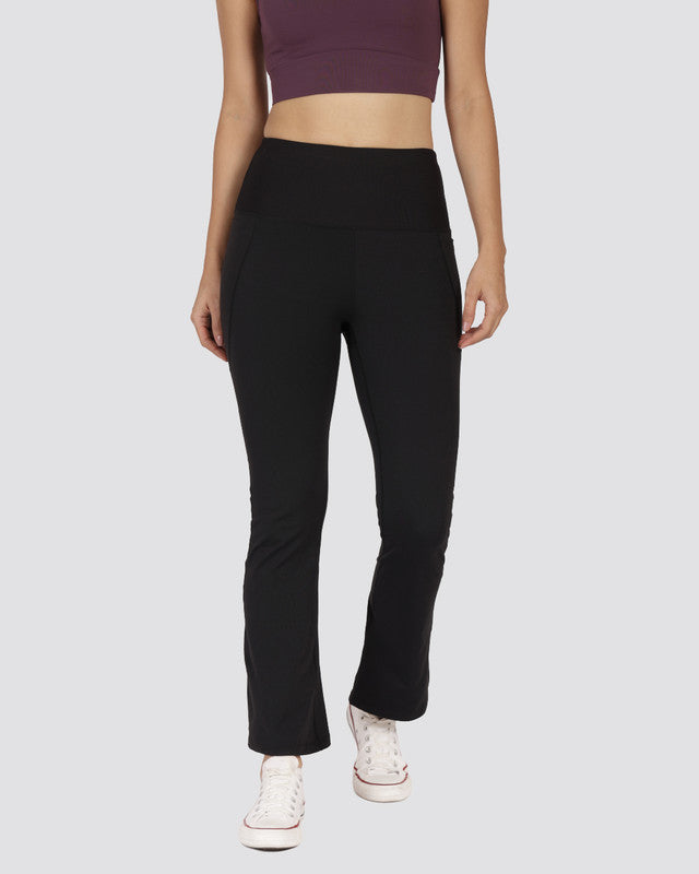 Women's Black Solid Sports High Rise Pant