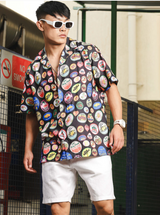 Unisex Original Relaxed Fit Graphic Printed Cuban Collar Casual Shirt