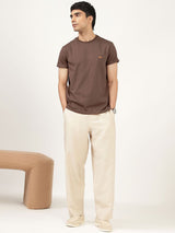 Men's Brown Casual Regular Fit Solid Half Sleeves Tshirt