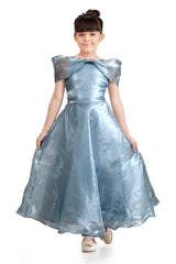 Girls Opal Blue Party Fit & Flared Off Shoulder Dress