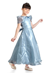 Girls Opal Blue Party Fit & Flared Off Shoulder Dress