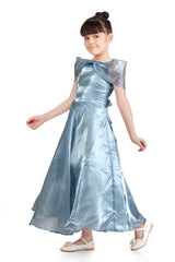 Girls Opal Blue Party Fit & Flared Off Shoulder Dress