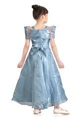 Girls Opal Blue Party Fit & Flared Off Shoulder Dress