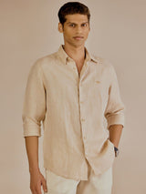 Men's Beige Casual Slim Fit Solid Full Sleeves Shirt