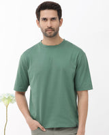 Men's Green Casual Oversized Fit Solid Half Sleeves Tshirt