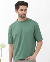 Men's Green Casual Oversized Fit Solid Half Sleeves Tshirt