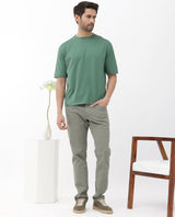 Men's Green Casual Oversized Fit Solid Half Sleeves Tshirt