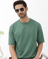 Men's Green Casual Oversized Fit Solid Half Sleeves Tshirt