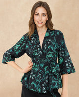 Women's Black Casual Three Quarter Sleeves Top