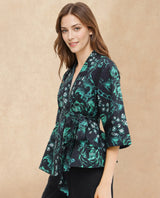 Women's Black Casual Three Quarter Sleeves Top