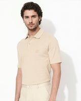 Men's Beige Casual Regular Fit Solid Half Sleeves Polo Tshirt