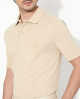 Men's Beige Casual Regular Fit Solid Half Sleeves Polo Tshirt