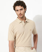 Men's Beige Casual Regular Fit Solid Half Sleeves Polo Tshirt
