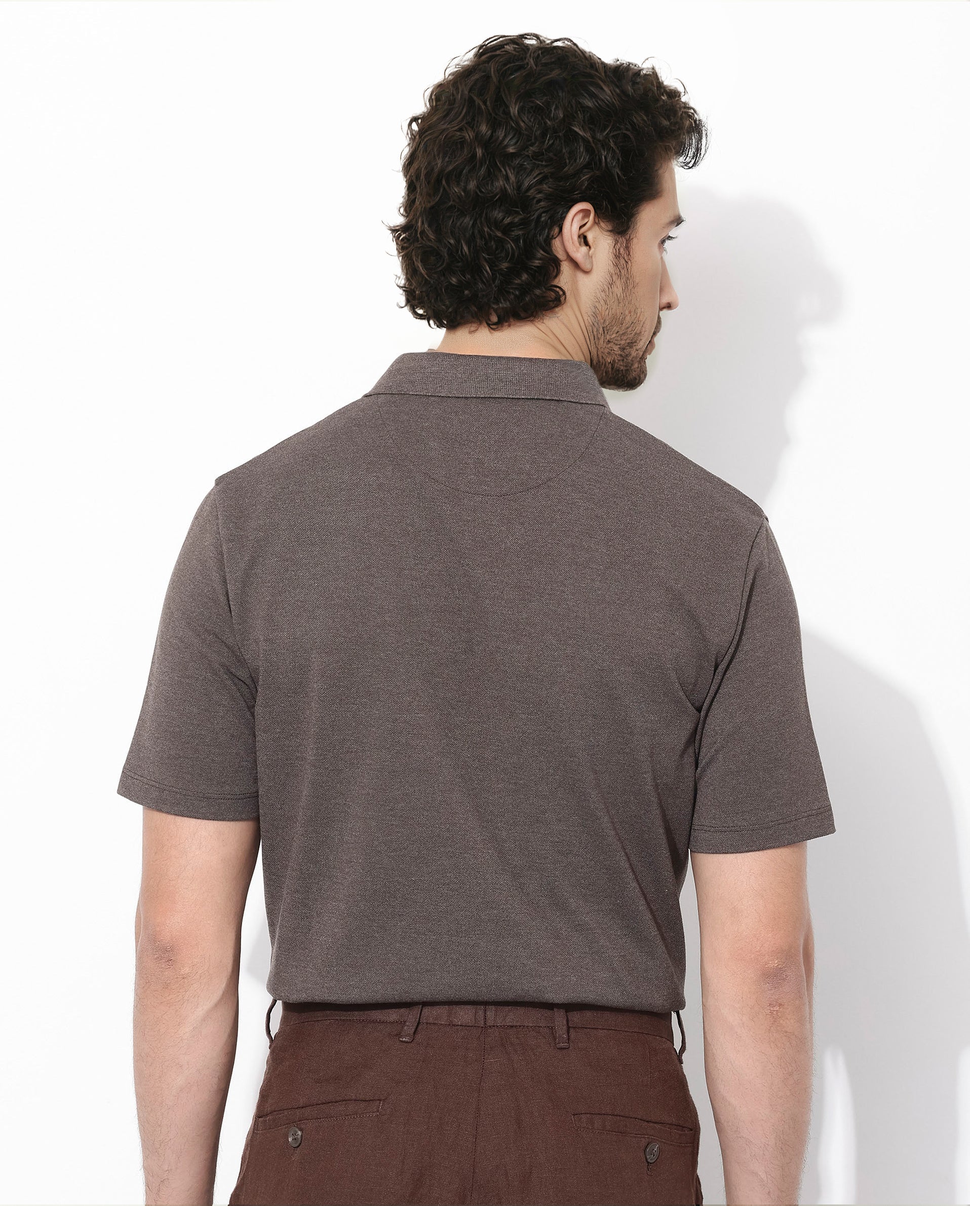 Men's Brown Casual Regular Fit Solid Half Sleeves Polo Tshirt