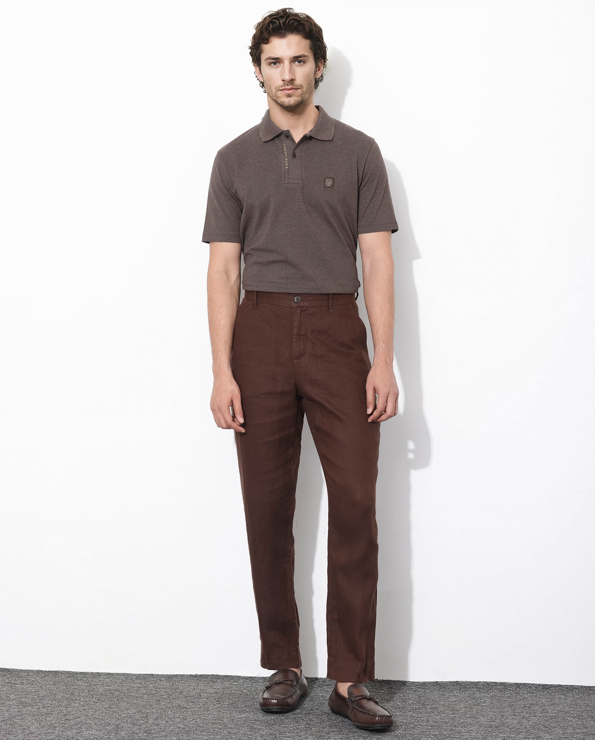 Men's Brown Casual Regular Fit Solid Half Sleeves Polo Tshirt