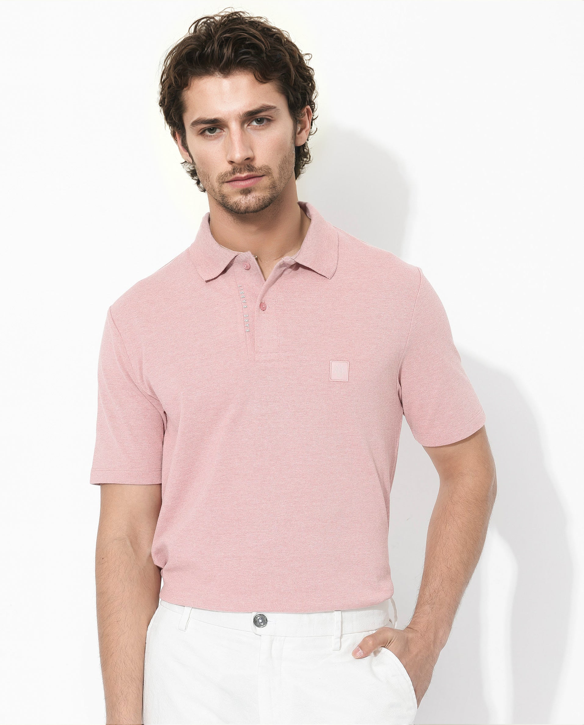 Men's Pink Casual Regular Fit Solid Half Sleeves Polo Tshirt