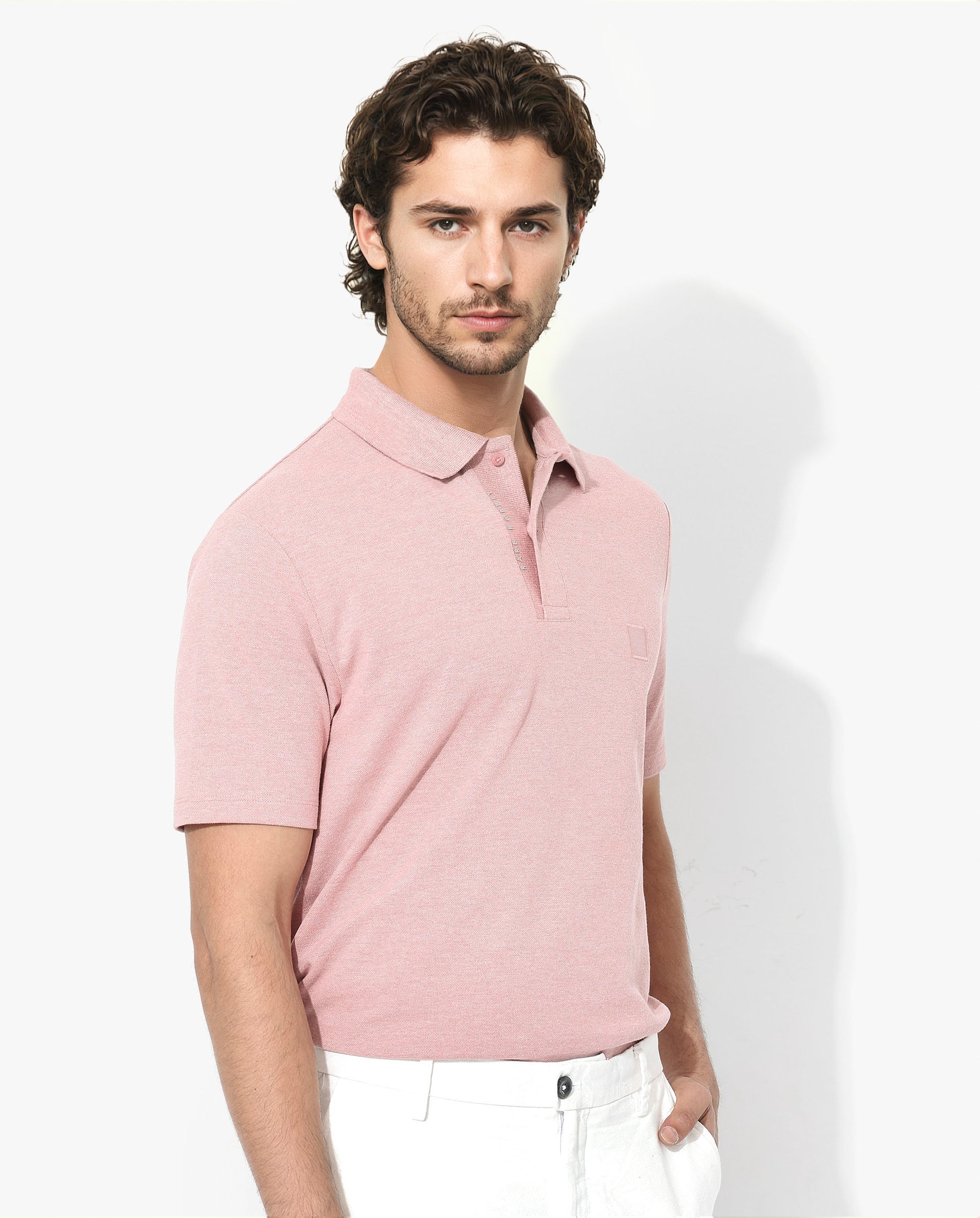 Men's Pink Casual Regular Fit Solid Half Sleeves Polo Tshirt
