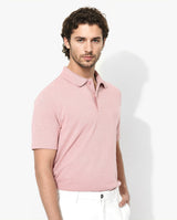 Men's Pink Casual Regular Fit Solid Half Sleeves Polo Tshirt