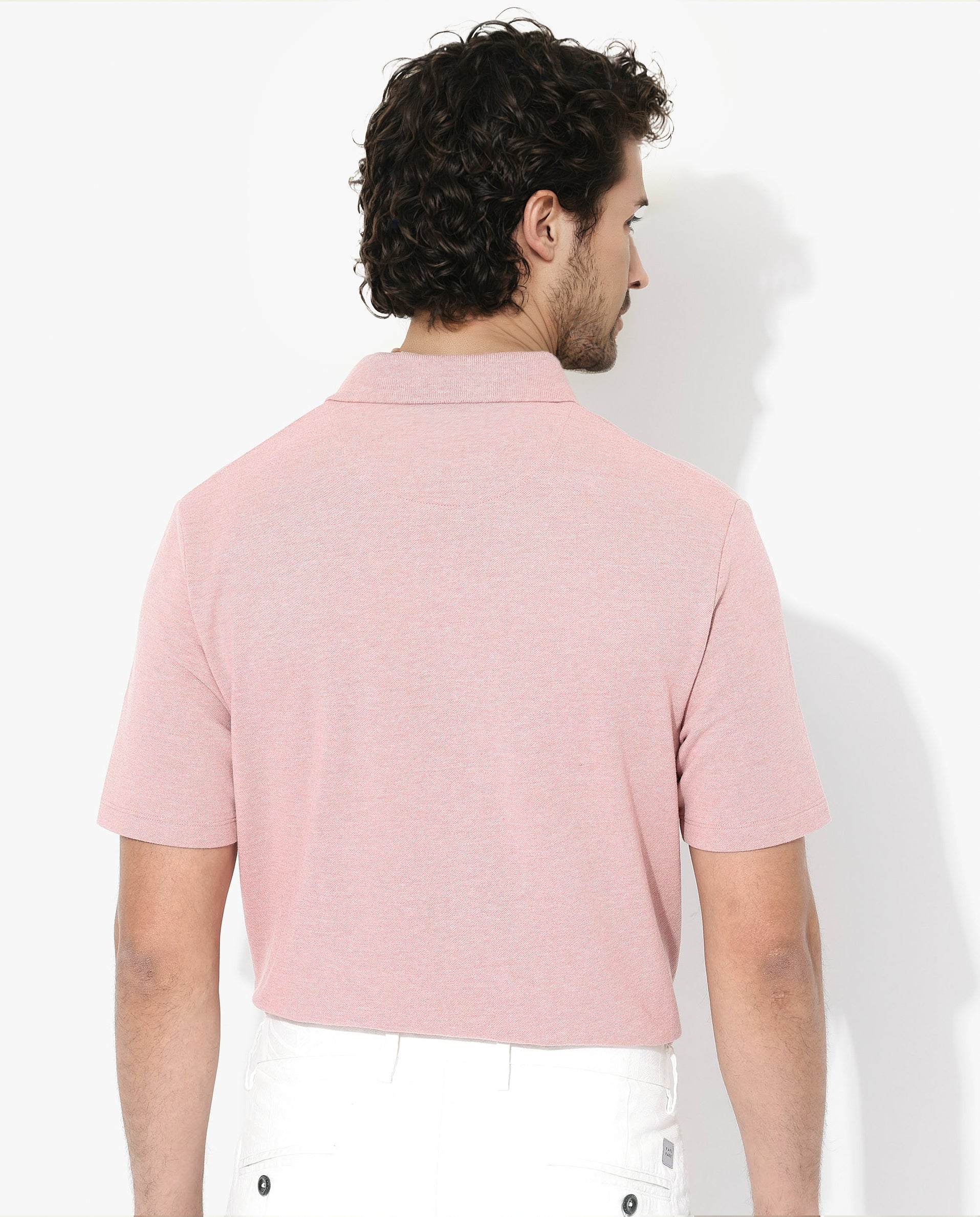 Men's Pink Casual Regular Fit Solid Half Sleeves Polo Tshirt