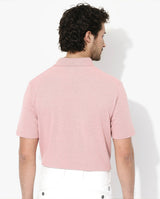 Men's Pink Casual Regular Fit Solid Half Sleeves Polo Tshirt