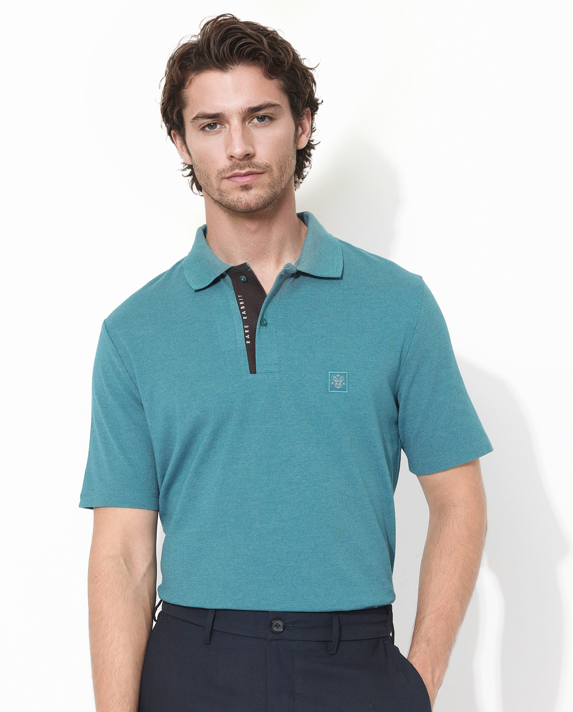 Men's Blue Casual Regular Fit Solid Half Sleeves Polo Tshirt