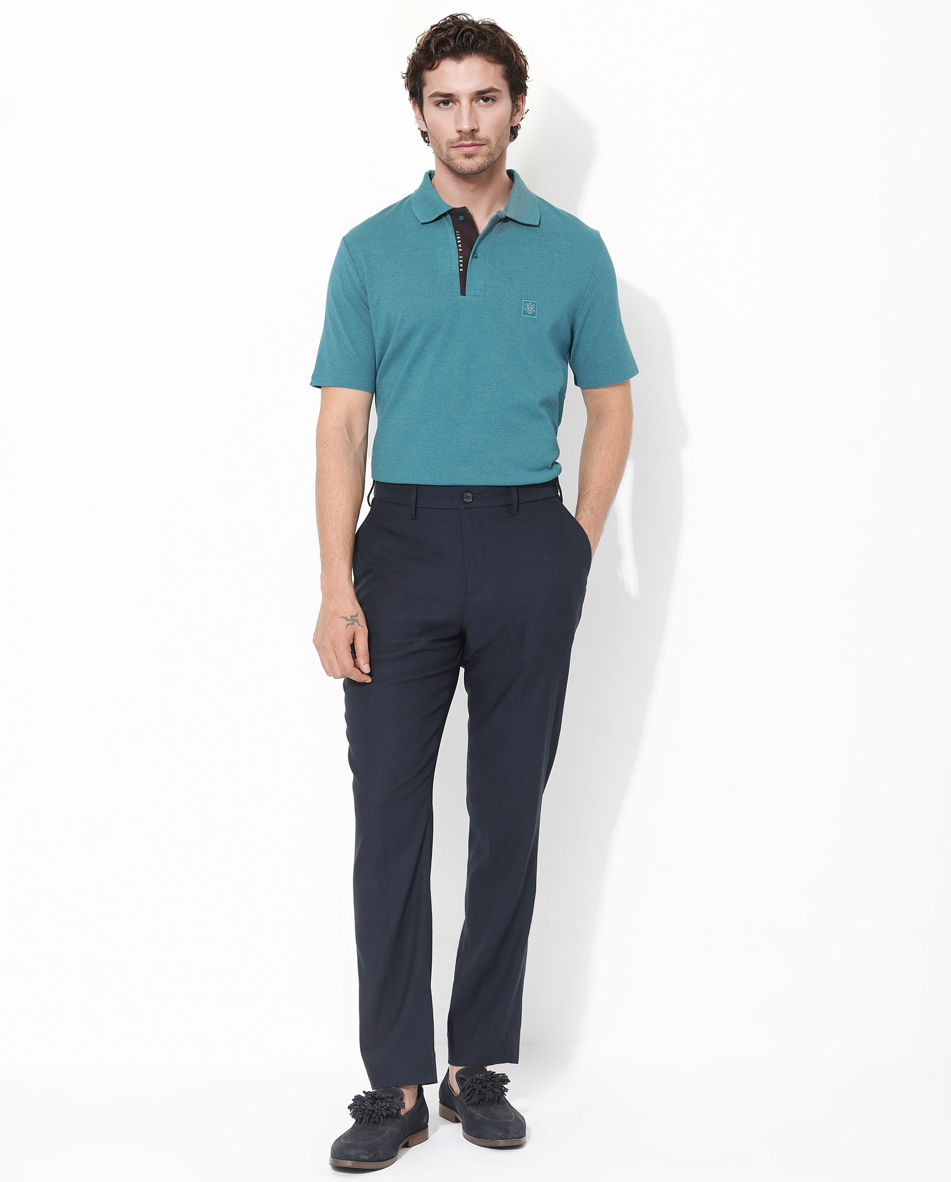 Men's Blue Casual Regular Fit Solid Half Sleeves Polo Tshirt