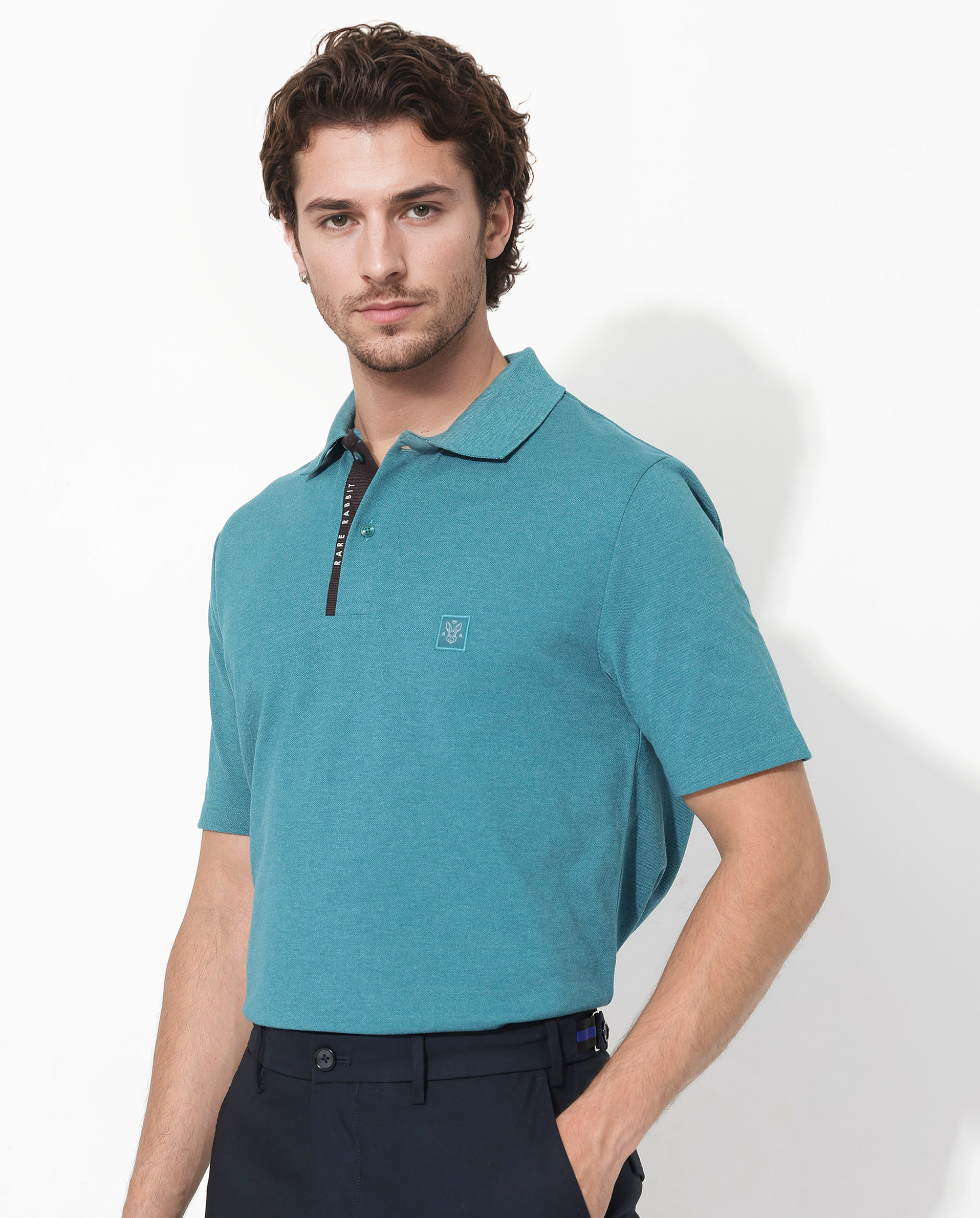 Men's Blue Casual Regular Fit Solid Half Sleeves Polo Tshirt