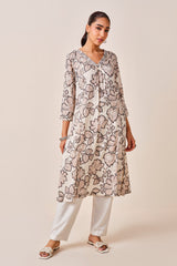 Women's White Casual Printed Three Quarter Sleeves Kurta