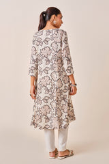 Women's White Casual Printed Three Quarter Sleeves Kurta