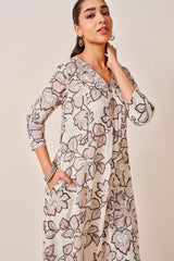 Women's White Casual Printed Three Quarter Sleeves Kurta