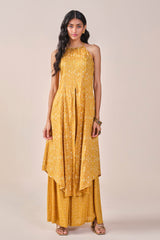 Women's Yellow Fusion Printed Sleeveless Kurta Set