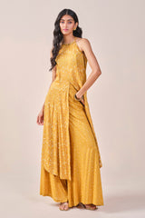 Women's Yellow Fusion Printed Sleeveless Kurta Set