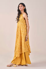 Women's Yellow Fusion Printed Sleeveless Kurta Set