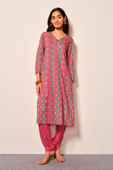 Women's Pink Daily Printed Full Sleeves Kurta Set