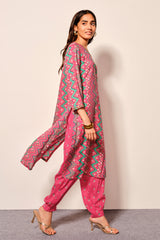 Women's Pink Daily Printed Full Sleeves Kurta Set