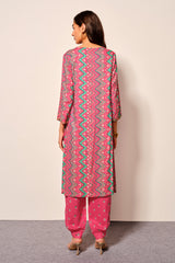 Women's Pink Daily Printed Full Sleeves Kurta Set