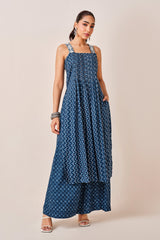 Women's Blue Casual Printed Sleeveless Kurta