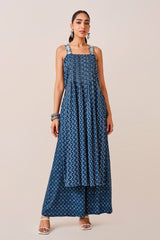 Women's Blue Casual Printed Sleeveless Kurta