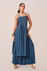 Women's Blue Casual Printed Sleeveless Kurta